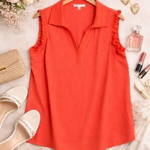 NWT DR2 Daniel Rainn Hot Coral Ruffle Sleeve Blouse Plus Size 3x